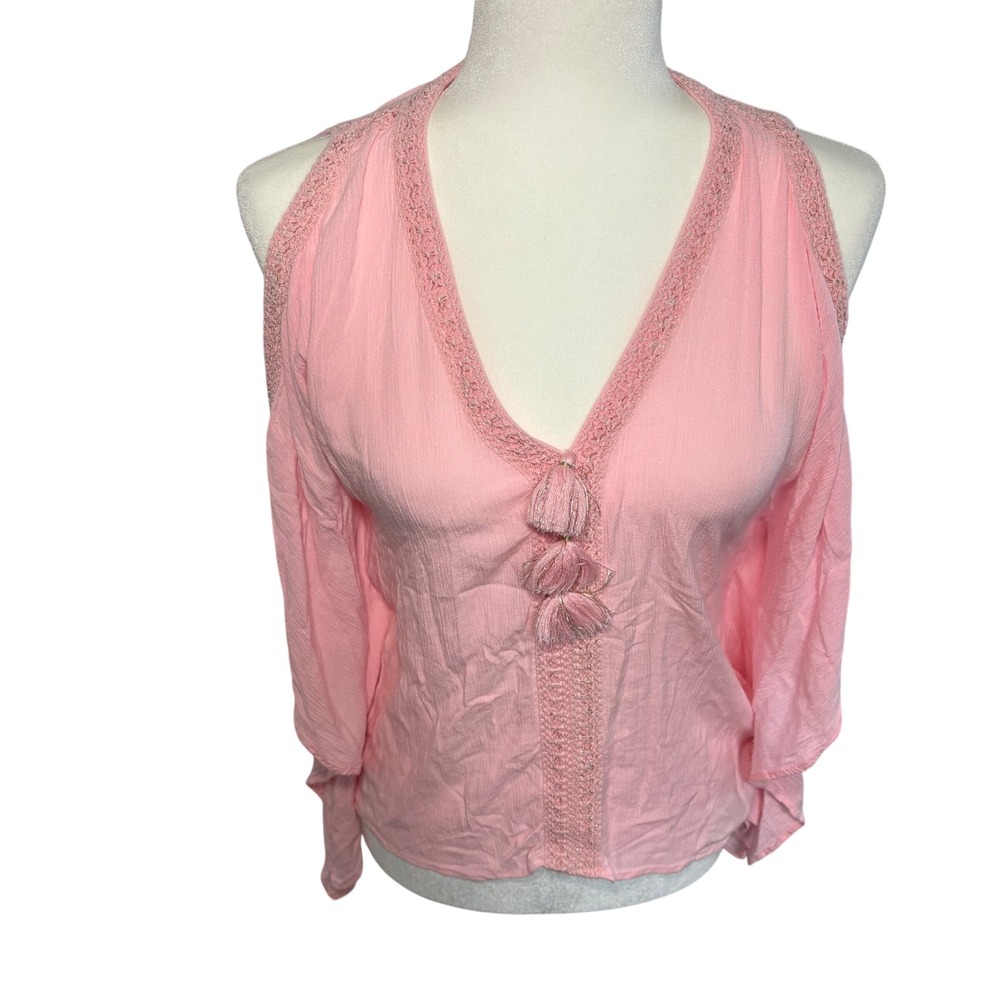 Lilly Pulitzer XXS Paradise Pink Julietta Cold Shoulder Blouse Tasseled Top Boho